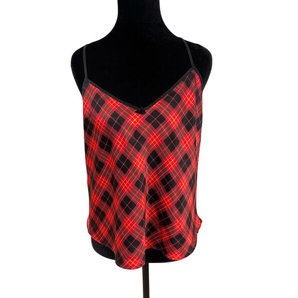 Red Plaid Satin Cami Top Size Medium Y2K Grunge Punk Spaghetti Strap - Picture 2 of 8